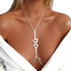 Women Silver Sparkly Rhinestone Bra Chain Crystal Chest Chains Sexy Nightclub